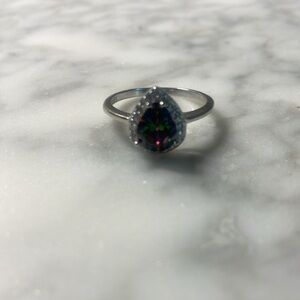 Mystic topaz tear drop 925 sterling silver ring in size 8.75